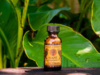 Bottle of Eagle Condor Hape on a wooden surface with green leaves in the background